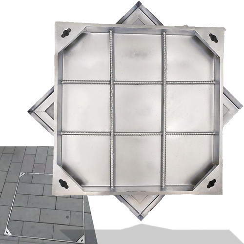 MASSLUNT Invisible 201 Stainless Steel Manhole Cover and Frame 24x24 In