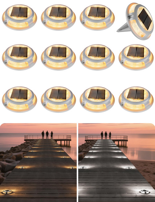 VOLISUN Solar Driveway & Deck Lights 12 Pack Dock Marine Ground LED Lights