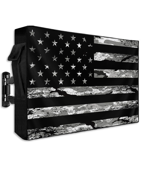 LBCASA American Flag Outdoor TV Cover 70 to 75 Inch Weatherproof, Camouflage Black Stripes 600D Oxford TV Covers with Zipper, Vintage US Flag Outside Flat TV Screen Protector Size 68"W x 42"H x 4.5"D