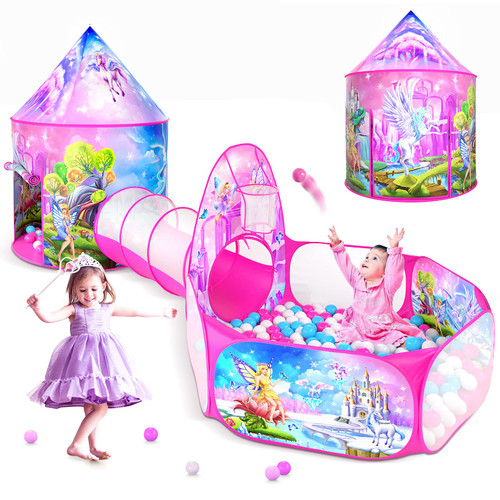 3 in 1 Kids Play Tent for Toddler with Play Tunnel+Baby Ball Pit+Castle Tent, Pop Up Unicorn Kids Playhouse for Boys and Girls Gift, Collapsible Children Play Tent Toy Indoor and Outdoor Play Games 3 in 1 Kids Play Tent for Toddler with Play Tunnel+Baby Ball Pit+Castle Tent, Pop Up Unicorn Kids Playhouse for Boys and Girls Gift, Collapsible Children Play Tent Toy Indoor and Outdoor Play Games