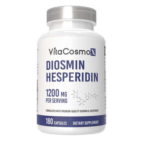 VitaCosmoX Diosmin Hesperidin 1200 mg Complex, 180 Capsules, Citrus Bioflavonoids Rich Fruit Extract, 100% Vegetarian, Non-GMO & Gluten Free Diosmin Supplement with Max Strength