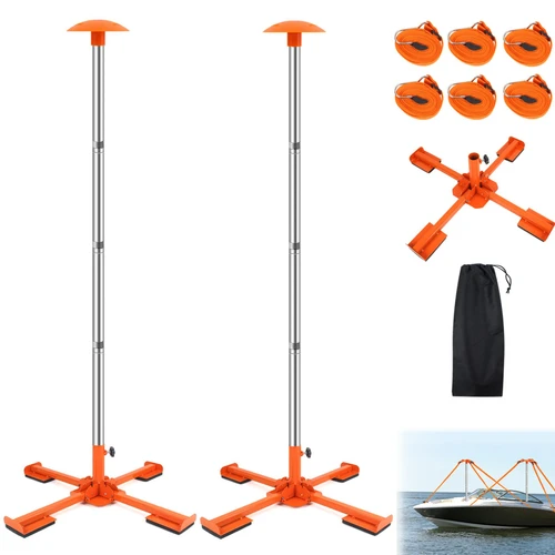 Boat Cover Support Poles System, Adjustable Stainless Steel Boat Cover Poles 16"-59", Support System 4-Stage Extension with Heavy Duty Metal Base (Orange 2 Set)