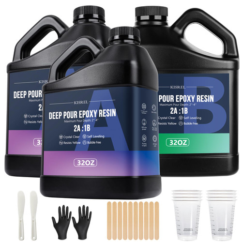 KISREL Deep Pour Epoxy Resin Kit, 96OZ 2:1 Bubble Free Crystal Clear
