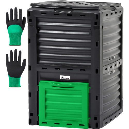 YITAHOME Large Outdoor Compost Bin, 80 Gallon (300L) Composter Box with Snap-on Top Lid and Aeration System, Lightweight Garden Compost Barrel Tumbler, Easy Assembly, BPA Free, Green