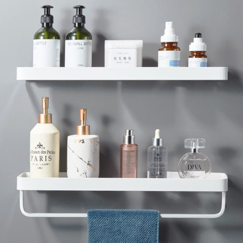 Halyuhn 15.7” Bathroom Shelf with Towel Holder 2 Tier, White Glass Shelf