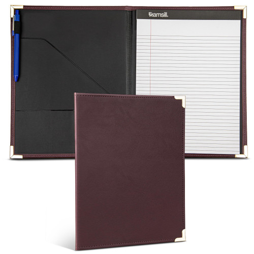 Samsill Classic Collection Business Portfolio - Executive Padfolio for Resume & Document Organizer - 8.5 by 11-Inch Legal Pad, Faux Leather with Brass Corners (Burgundy)