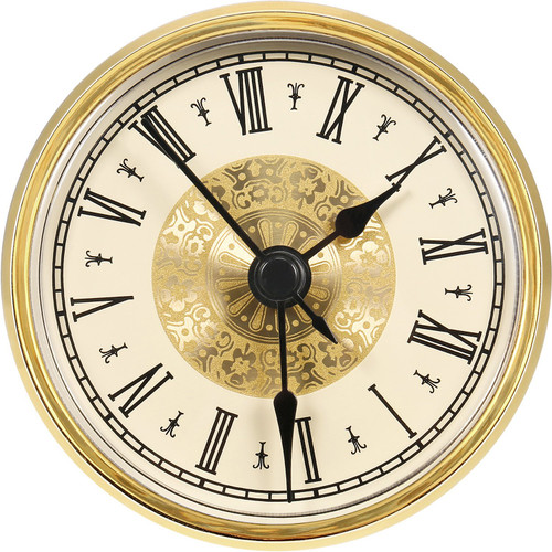 Hicarer 2. 8 Inch/ 70 mm Mini Quartz Clock Insert Round Clocks Head Insert Roman Number Replacement Movement White Face (Gold Trim)