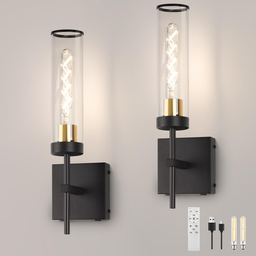 Wall Sconces,Battery Operated Wall Sconce 10400mAh Black and Gold Fast Chargin Endurance 150 Hours Infinitely Dimmable with Remote Control Wireless Wall Lights for Bedroom Living Room Hallway