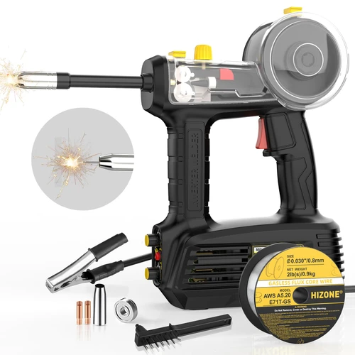 Hand Held MIG Welder Machine 110V, HIZONE 100A Flux Core Portable Welding Machine, Handheld Gasless Inverter Wire Feed Welding Equipment