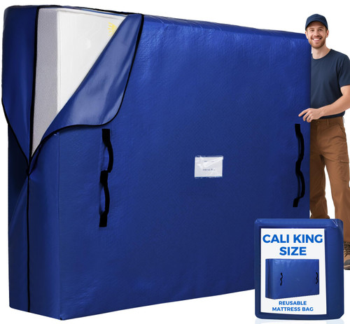 BAGAIL Mattress Bags for Moving, Mattress Covers with Heavy Duty Handles, Reusable Mattress Storage Bag for Moving Supplies(Navy, Cali King)