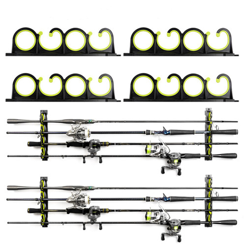 Pvnoocy 2 Pairs Horizontal Fishing Rod Holder, Fishing Rod Holder for Garage, Wall or Ceiling Mounting, Fishing Rod Holder for 8 Rods, Fishing Equipment as a Gift for Men