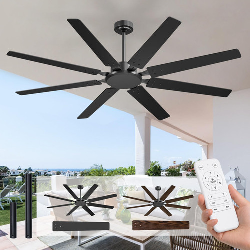 Amico 72 Inch Outdoor Ceiling Fan No Light with Remote,Black
