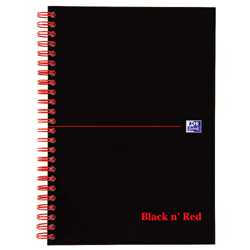 Oxford Black n' Red A5 Flexible Card Cover Wirebound Notebook Ruled 100 Page Black Scribzee-Enabled