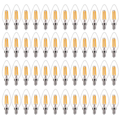 FLSNT 48 Pack LED Candelabra Bulbs 60W Equivalent, B11 Dimmable LED Chandelier Light Bulbs, E12 Base, 2700K Soft White UL,CA65 Listed.