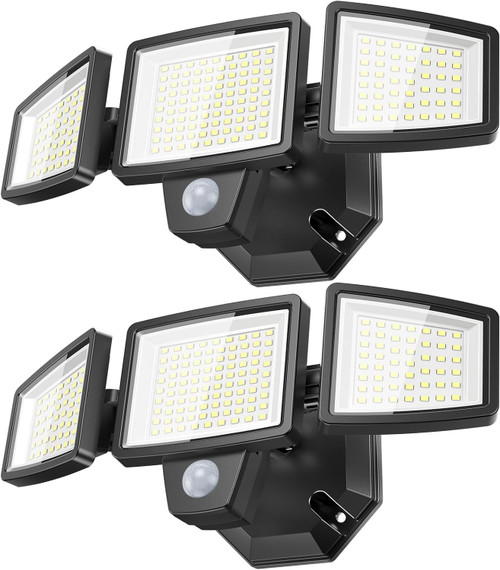 PURICH LED Security Lights Motion Sensor Outdoor Lights, 6500K Daylight, IP65 Waterproof, Dusk to Dawn, 3-Head Motion Detected Flood Light for Garage, Yard, Porch, 2Pack