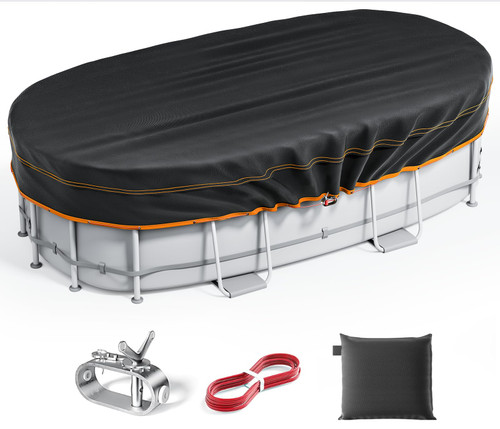 12x18FT Oval Pool Covers,for Rectangular Frame Pools with Winch and Cable,Solar Covers for Above Ground Pools
