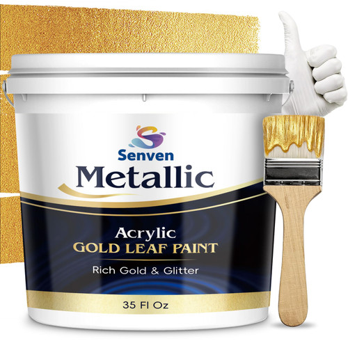 Gold Paint 35 Fl Oz Metallic Liquid Gold Leaf Paint Rich Golds Paint for Metal, Wood, Canvas, Appliance, Furniture, Clay DIY & Art Handcrafts Fast Drying Acrylic Metallic Finish Artwork & Home Décor