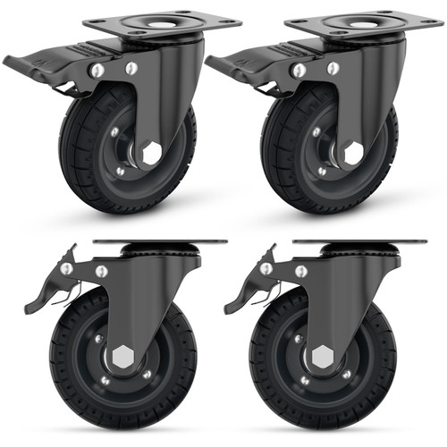Lygoeege 4'' Plate Caster Wheel Swivel with Brake Solid Rubber Iron Rim