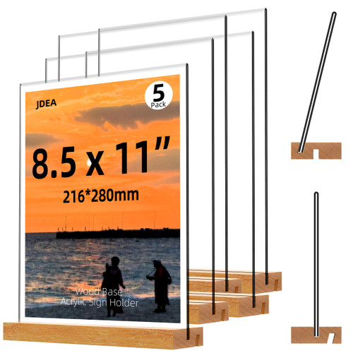 JDEA Acrylic Sign Holder with Wood Base 8.5x11 Inch Vertical and Slant Displays (5 Pack 8.5*11")