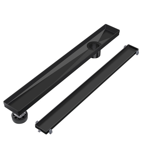 EXF Offset Linear Shower Drain 36 Inch Matte Black with Tile Insert Cover