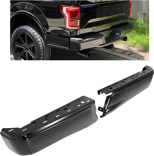 KUAFU Rear Bumper End Cap Compatible with 2015-2020 Ford F150 FO1102382 W/O Parking Sensor Hole Steel Bumper Guard Pad Cover Steel Powder Coated Black (2Pcs)