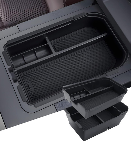 KATORN Double Layer Center Console Organizer for Toyota Land Cruiser Prado LC250 2027 2026 2025 2024 (Not Fit Cool Box), Armrest Storage Box Tray Interior Accessories for 2024-2027 Land Cruiser, Black