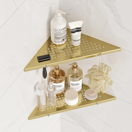 Qeke 10" Corner Shower Shelf, 2 Pack Tile Corner Shelves, Brushed Golden