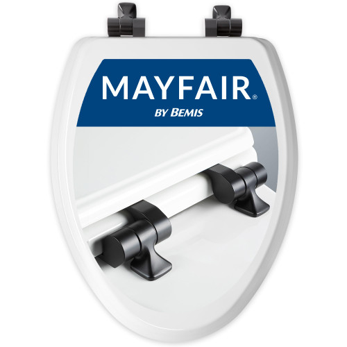 Mayfair Bennett Toilet Seat with Matte Black Hinges, Slow Close Wood Seat, Secure Metal Hinges, Easy Install, Made in USA, Elongated, White