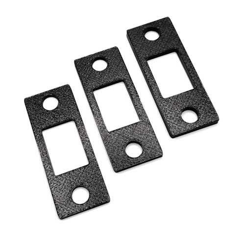 Door Strike Shims (Set of 3 Different Sizes - 2mm, 3mm, 4mm) Spacer for Interior and Exterior Door Latch Plate Alignment (Black, 2-3/4" T-Strike)
