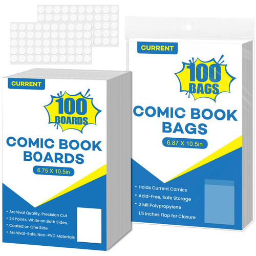 YixangDD 100 Pack Current Comic Book Bags and Boards, 6.87" x 10.5"
