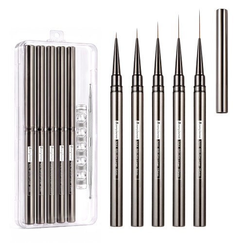 Nail Liner Brush, Fine Line Nail art Brushes 5/9/15/20/25mm Thin Line Nail Brushes Detail Drawing, Liner Brush for Nails Gel with PP Storage Box