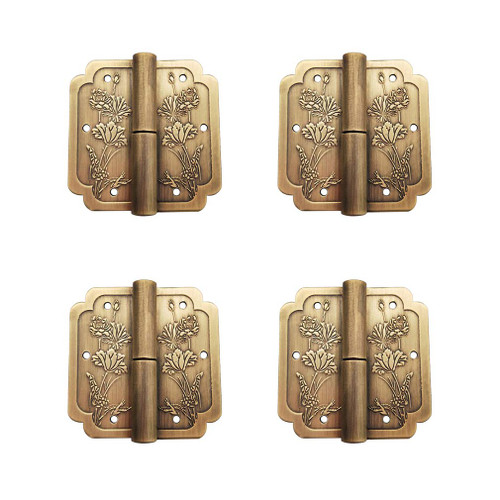 Tiazza 4Pcs Antique Brass Visible Small Hinges, 2x2 Inches Furniture Cabinet Drawer Double Door Removable Hinges