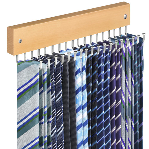 Lomrsiul Tie Rack Belt Hanger Wall Mounted Tie Organizer Natural 1 Pack