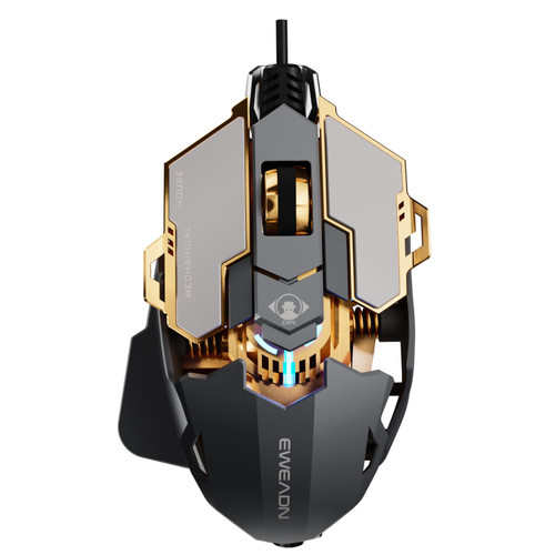 EWEADN G5 Wired Gaming Mouse with Adjustable Tail, 12800 DPI Programmable Computer Mouse with RGB Backlit, 9 Macro Buttons, Rapid Fire Key & Aluminum Base Ergonomic PC Mice for Laptop, PC-Grey