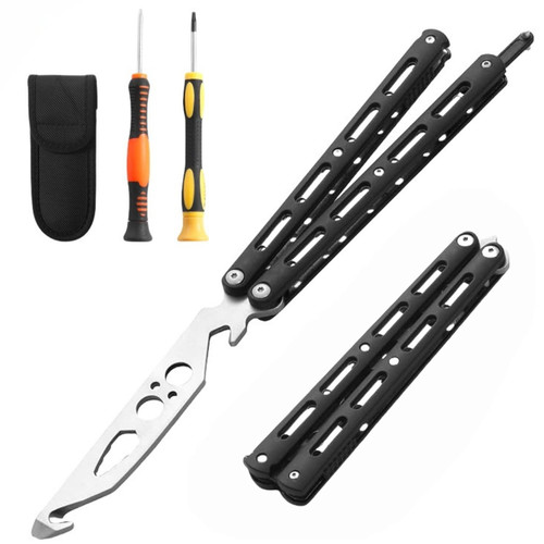 Practice Butterfly Knife Trainer Unsharpened Stainless Steel Dull Blade, ABS Handle & Lock Latch | EDC Flipping, Cosplay, Survival Training Tool, Black