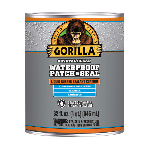 Gorilla Patch & Seal Liquid Rubber Waterproof Sealant, Crystal Clear, 32 Ounce (Pack of 1) - Seals Out Water, Air, and Moisture