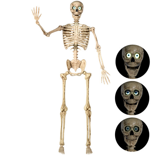 JOYIN 6.9 FT Halloween Posable Skeleton Life Size, Voice Sensing Blink Eyes Moving Jaw, Giant Skeletons Bones Full Body Movable Joints for Indoor Outdoor Halloween Party Decoration, Hounted House Prop