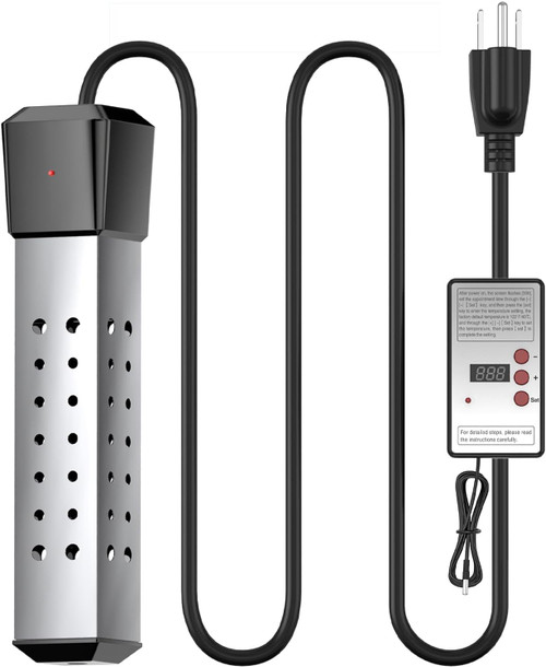 2000W Pool Heater for Inflatable Above Ground Swimming Pool, Immersion Water Heater for Bathtub with Thermostat, Submersible Electric Water Heater, Portable Bucket Heater with 304 Guard (Black)