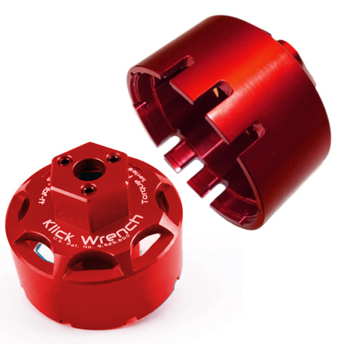 Klick Wrench Cup Medium 2 Stage 73mm–77mm Oil Filter Wrench | 25Nm Torque Limiting & 3/8 Drive Socket | 6061-T6 Billet Aluminium Red Tool | Fits 73mm–77mm 14 & 15 Flute Canister Filters & Housings
