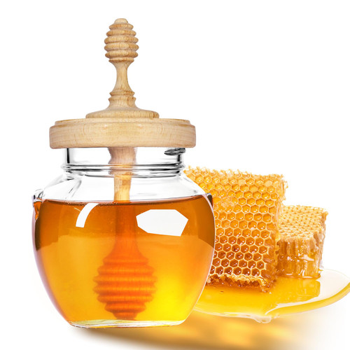 Bitbat Honey Pot 17oz Glass Honey Jar with Dipper, Wooden Honey Dipper Stick, Glass Honey Dispenser Container with Lid