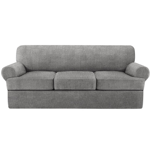 Jcones 4 Piece T Cushion Sofa Slipcovers Stretch Couch Cover Furniture Covers with 3 Individual T Cushion Covers, Machine Washable for Living Room (Light Gray, 3 Cushions)