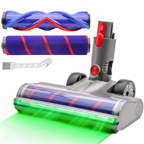 Upgraded LED Motorhead Compatible with Dyson V7 V8 V10 V11 V15, Anti-Tangle V-Shape Roller Brush Replacement, 2-in-1 Vacuum Head for All Floors (Not for Slim Series)