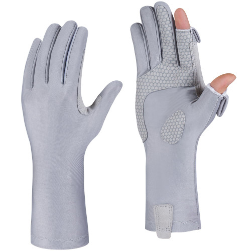Riverruns UPF 50+ Fishing Gloves- Full Finger Sun Protection UV Gloves, Double-Length Extended Cuff Sun Gloves for Women Men Outdoor Activities. (Light Khaki, Large)