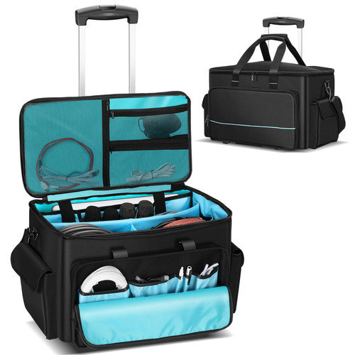 DJ Cable Bag, Rolling DJ Cable Bag with Detachable Trolley & Dividers