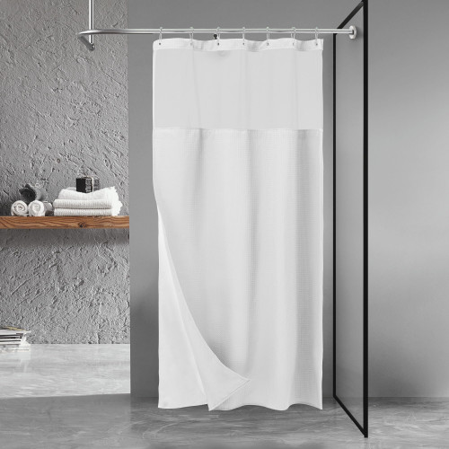 N&Y HOME Stall Waffle Weave Shower Curtain with Snap-in Liner White 36x72