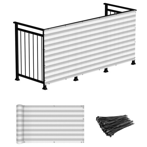 Windscreen4less 3'x50' Deck Balcony Privacy Screen Fence Apartment Balcony Mesh Screen with Zip Ties Chain Link Fence Cover UV Protection for Outdoor Patio Backyard Pool Porch Railing, Grey & White