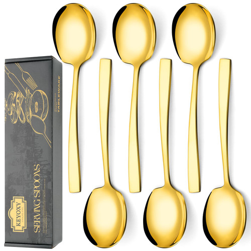 Keyoxy 6 Piece Stainless Steel Serving Spoons Set - 6 Large Spoons, 9.2-Inch, Dishwasher Safe, for Parties/Kitchen/Buffet/Catering,Gold Keyoxy 6 Piece Stainless Steel Serving Spoons Set - 6 Large Spoons, 9.2-Inch, Dishwasher Safe, for Parties/Kitchen/Buffet/Catering,Gold
