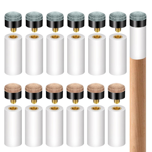 12 PCS Pool Cue Stick Tips, Screw On Replacement Kit, 13mm Blue & Brown Leather Cue Tips with White Ferrules, No Glue No Clamp Needed, Billiard Cues Stick Repair Accessories for Pool Snooker Cues