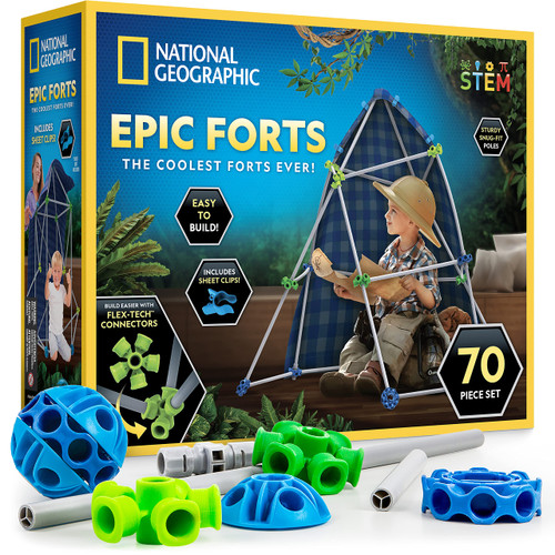 NATIONAL GEOGRAPHIC Kids Fort Building Kit - 70-Piece Indoor Fort Builder - Creative Play, STEM Building Toy, Building Kit for Kids 6-10, Blanket Fort Kit NATIONAL GEOGRAPHIC Kids Fort Building Kit - 70-Piece Indoor Fort Builder - Creative Play, STEM Building Toy, Building Kit for Kids 6-10, Blanket Fort Kit