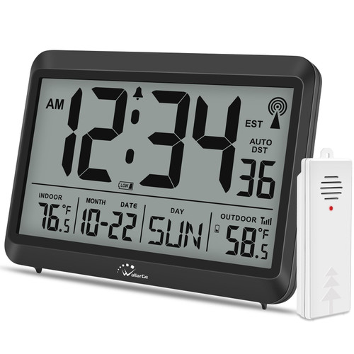 WallarGe 8.5'' Digital Atomic Clock with Indoor Outdoor Temp